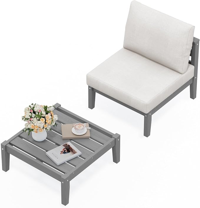 SERWALL HDPE Patio Furniture Set, 2 Pieces Outdoor Sectional Sofa Set, by SERWALL