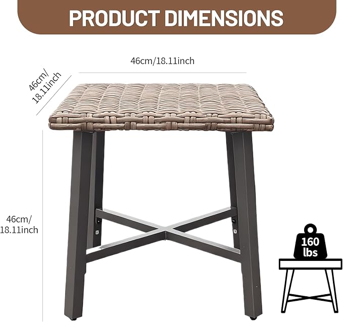 Outdoor Wicker Side Table Small Square Patio Rattan Coffee Table Adopt Sturdy - Image 3