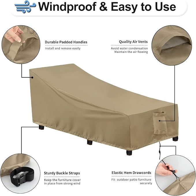 OutdoorLines Outdoor Waterproof Patio Chaise Lounge Chair Cover - Image 5