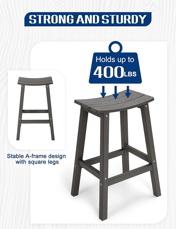 Weatherproof Bar Stools Set of 2, Saddle Seat, Bar Height Stools - Image 4