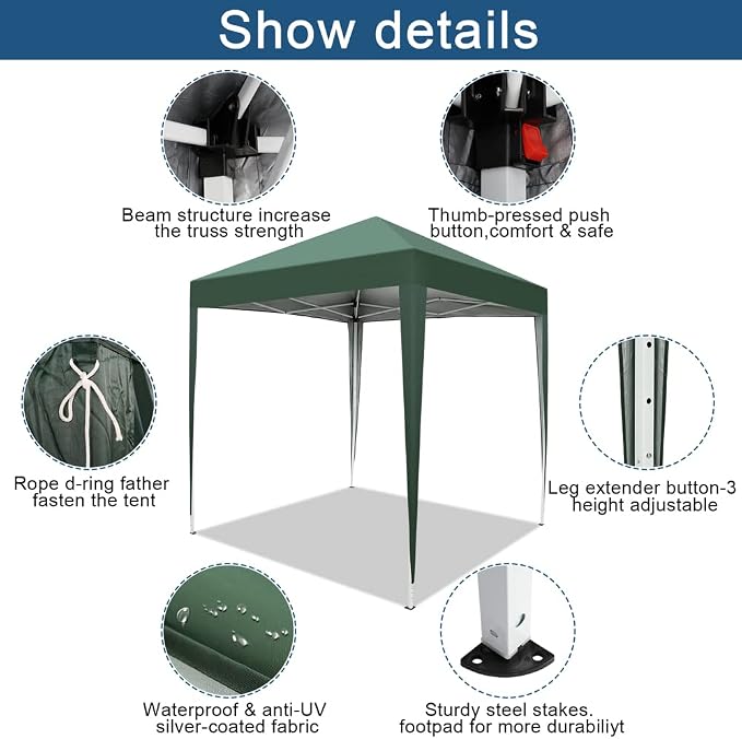 Outvita 6.5x6.5ft Pop Up Canopy Tent, Outdoor Instant Shelter Folding Canopy - Image 3