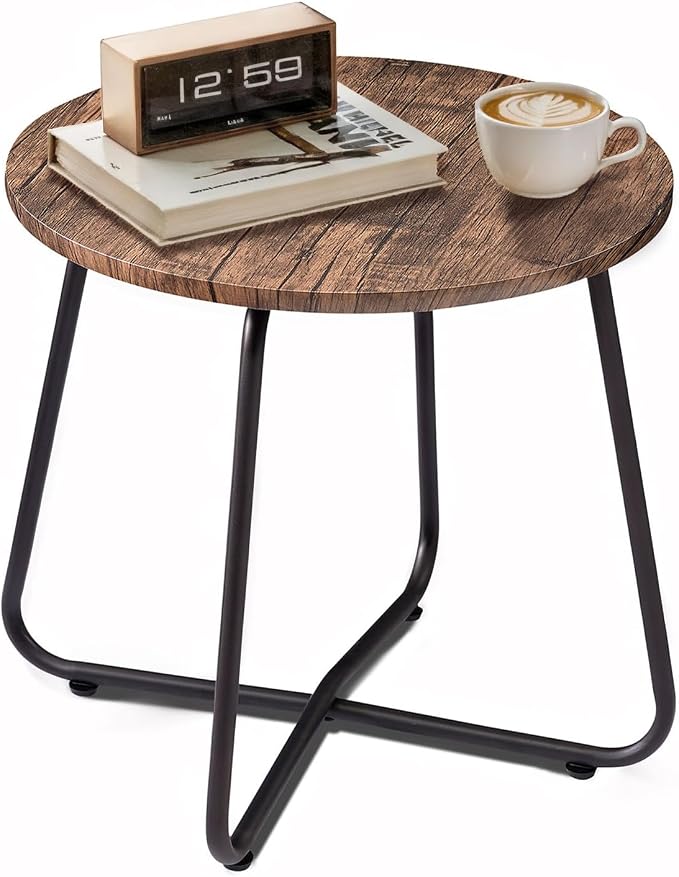 VECELO Patio Outdoor Side Snack Table, Small Round Anti-Rust Metal Style Desk by VECELO