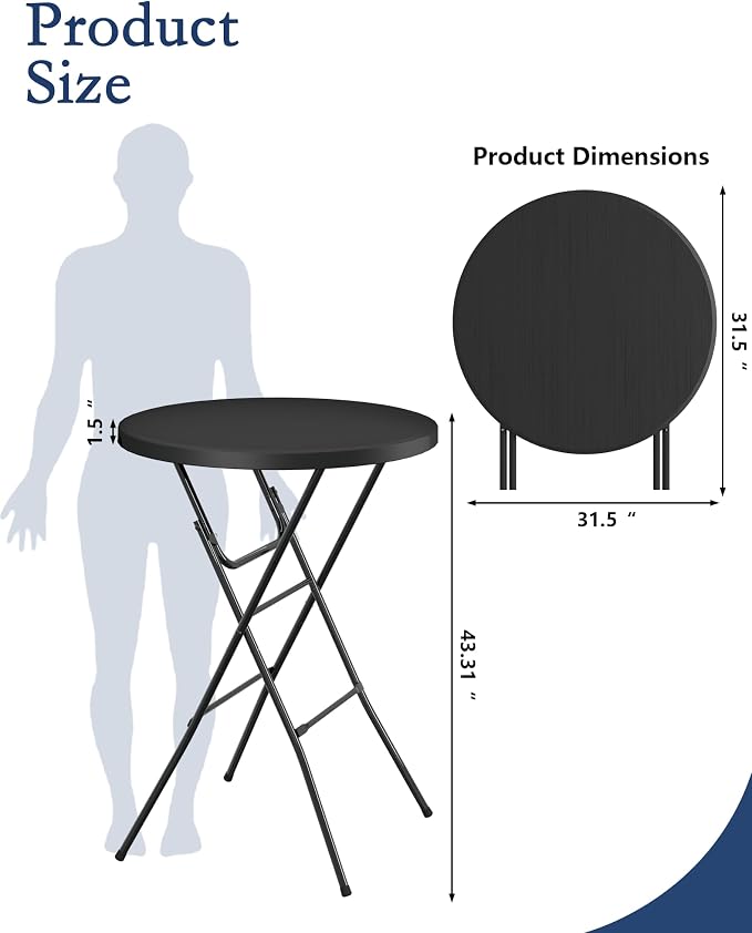 Round Folding Table, Portable Plastic Table w/Thick Table Top, Metal Frame - Image 2