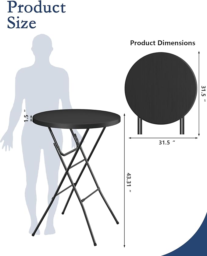 Round Folding Table, Portable Plastic Table w/Thick Table Top, Metal Frame - Image 2