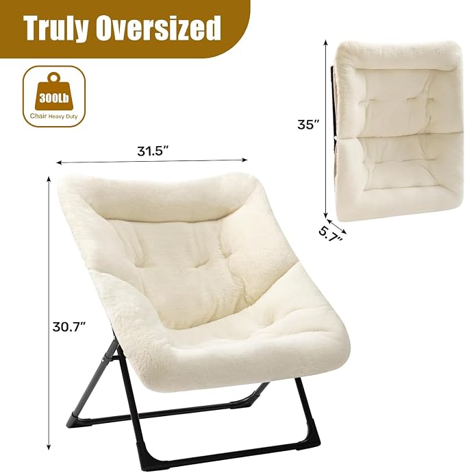HollyHOME X-Large Saucer Chair, Comfy Oversized Folding Chair, Faux-Fur Reading - Image 3