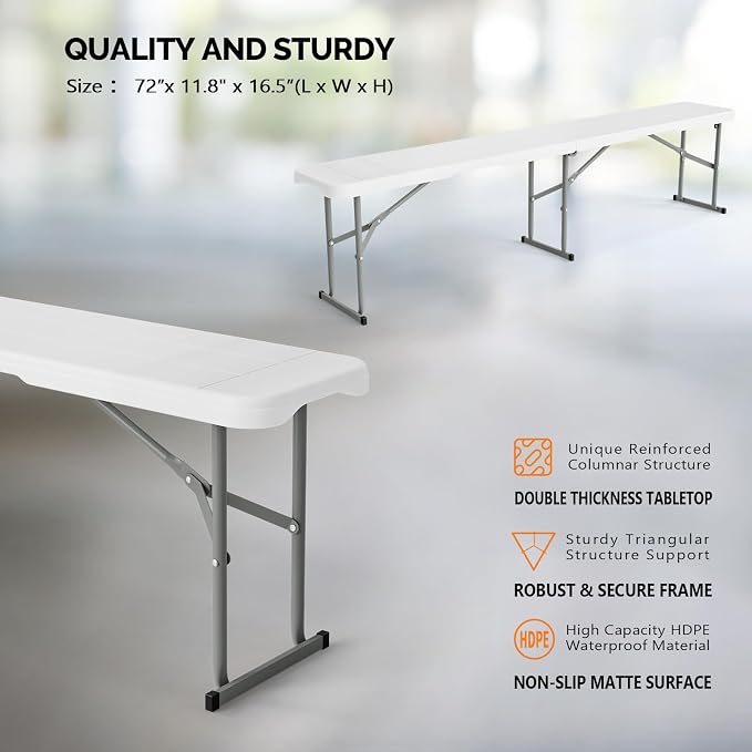 VINGLI 6 feet Plastic Folding Bench, Portable in/Outdoor Picnic Party Camping - Image 6
