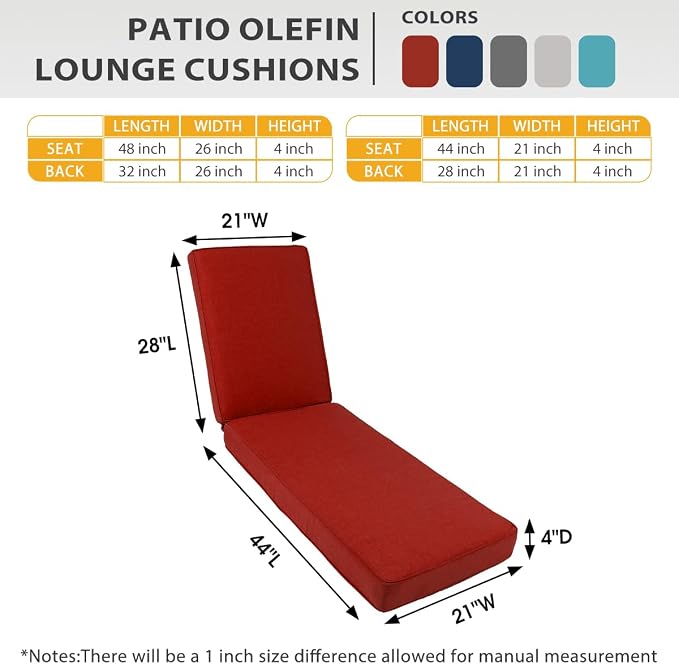 Sundale Outdoor Olefin Chaise Lounge Cushion Set of 2, Water-Resistant Patio - Image 4