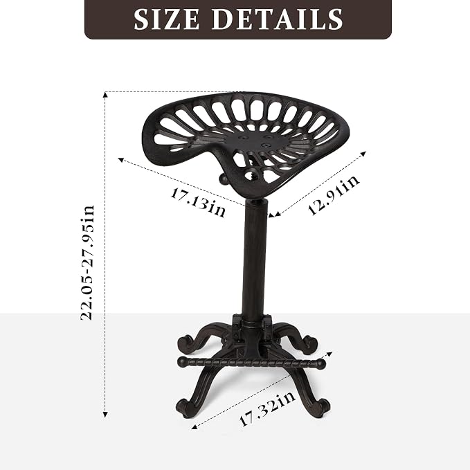 Diwhy Rustic Industrial Farmhouse Tractor Seat Counter Height Adjustable Bar - Image 3