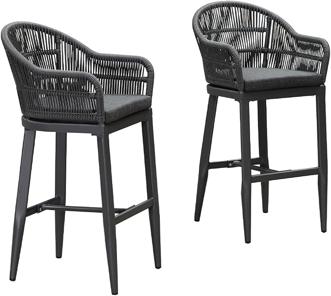 PURPLE LEAF Outdoor Bar Height Stools Set of 2 Patio Metal Modern Wicker Rattan - Image 8