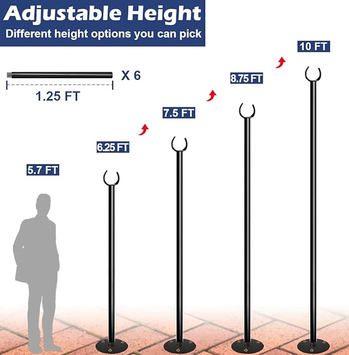 10FT String Light Pole for The Outdoor, Heavy Duty Metal Lighting Stand Pole - Image 3