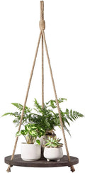 Dahey Hanging Plant Shelf Round Wood Rope Hanging Floating Shelf Vintage Home by Dahey