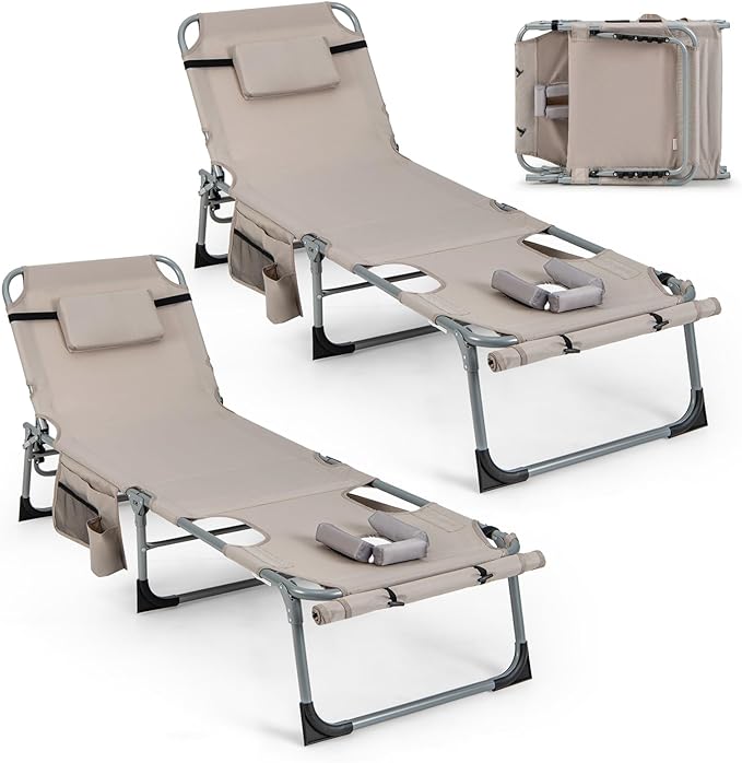 GYMAX Tanning Chair, 330LBS Beach Lounge Chair by GYMAX