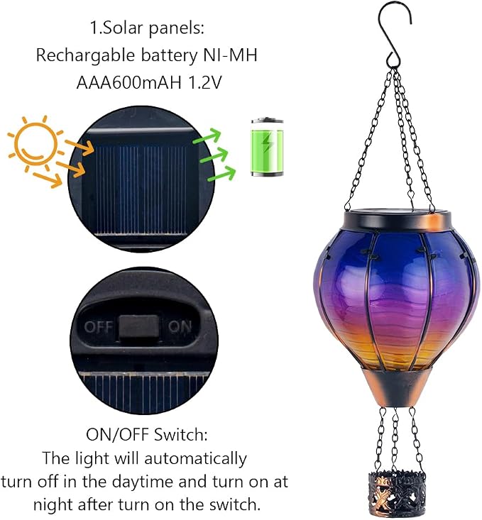 Starsoul Glass Solar Hot Air Balloon Flickering Flame Hanging Garden Light - Image 6