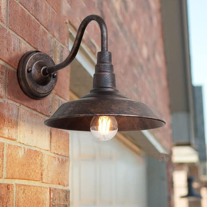 2-Pack Outdoor Gooseneck Barn Light 10" Retro Exterior Wall Light Iron Art Dome - Image 2