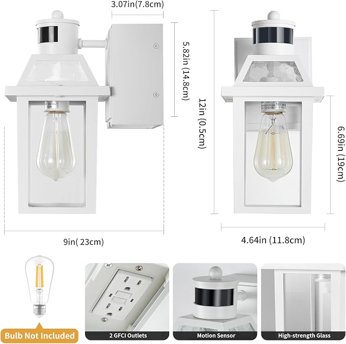 Yisuro Porch Lights with GFCI Outlet, Dusk to Dawn Motion Sensor Outdoor - Image 8