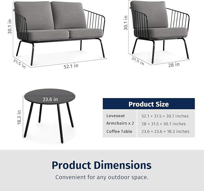 East Oak 4-Piece Plaza Patio Furniture Set, Outdoor Furniture - Image 7