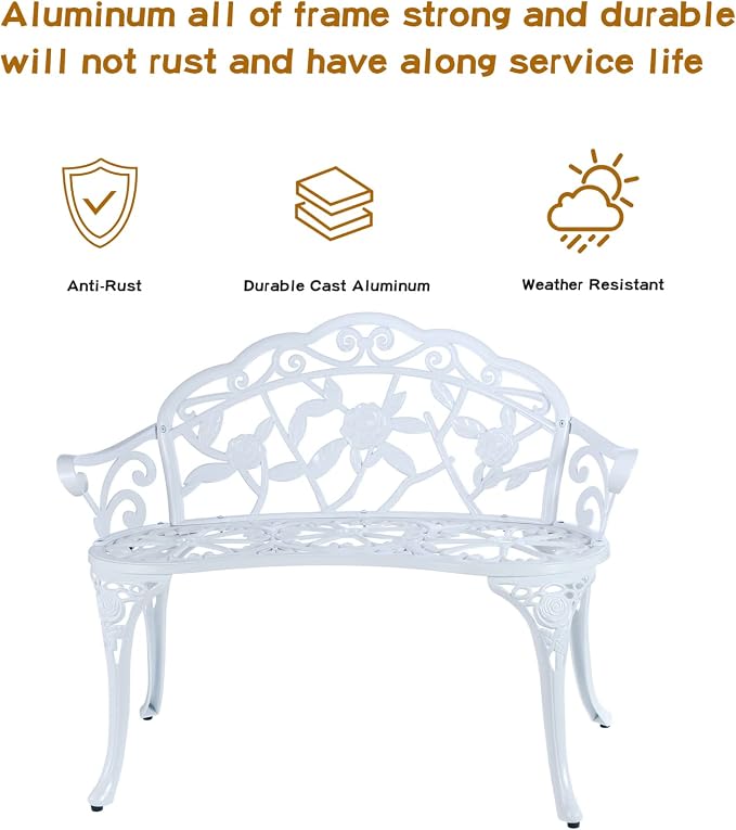 JARDIN DE CENTENNIAL Patio Garden Bench Metal Park Bench Cast Aluminum Outdoor - Image 3