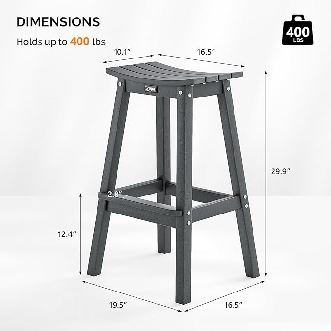 VINGLI 29 Inch Outdoor Bar Stools Set of 4, HDPE Weather Resistant Barstools - Image 3