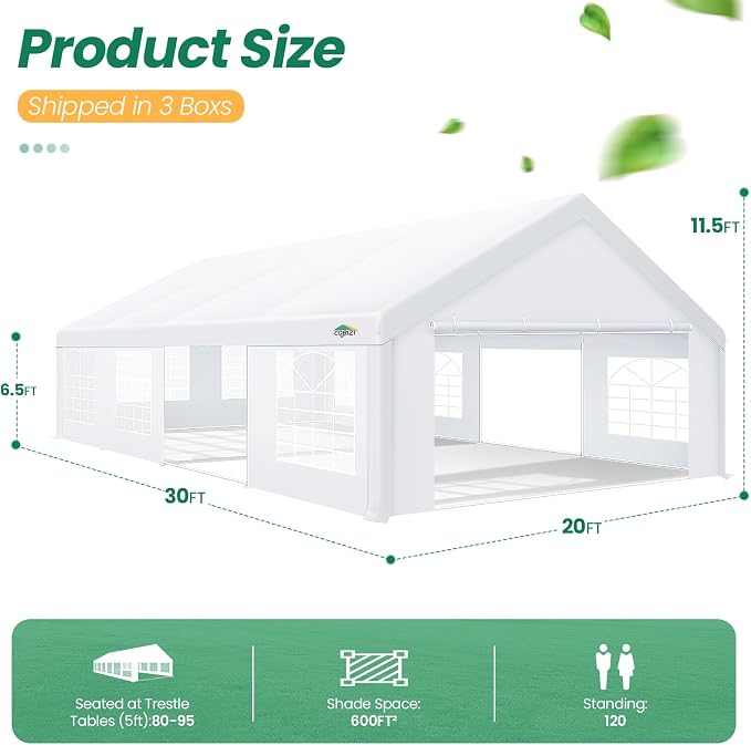 COBIZI 20x30 ft Party Tent Heavy Duty, Large Outdoor Event Tents - Image 2