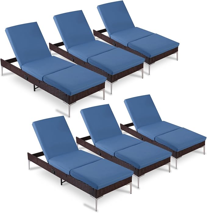 HOMREST Outdoor Lounge Chairs Set of 6, Patio Wicker Chaise Lounge by HOMREST