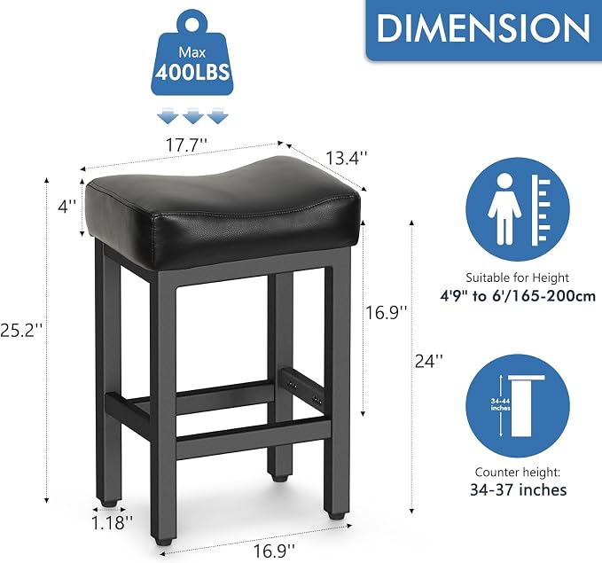 Counter Height Bar Stools Set of 3, 24 Inch Barstools - Image 2