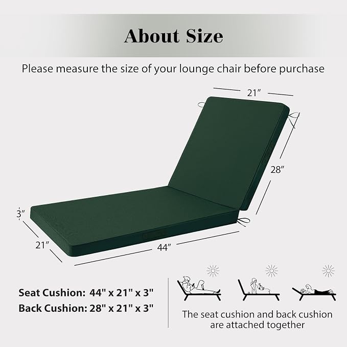 Chaise Lounge Cushions Outdoor, 4 Adjustable Ties Lounge Chair Cushions - Image 5