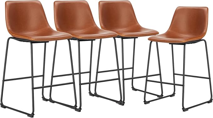 DUMOS 26 Inch Counter Height Bar Stools Set of 4, Modern Faux Leather High - Image 8