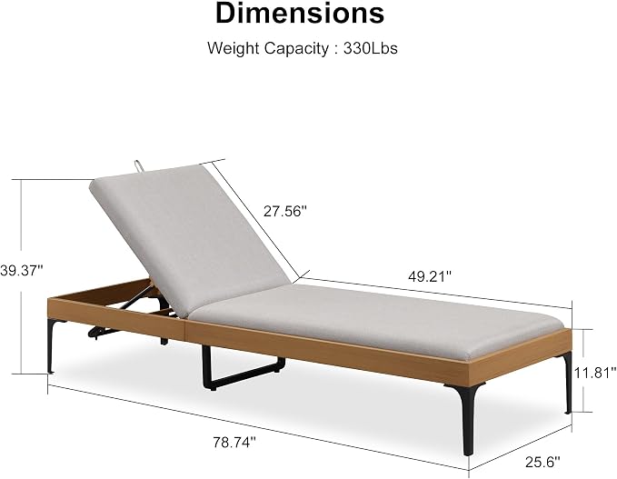 PURPLE LEAF Outdoor Chaise Lounge Set of 4 Aluminum Adjustable Patio Lounger - Image 9