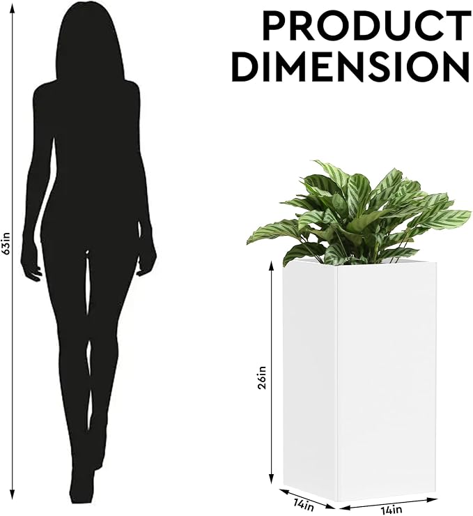 Galvanized Steel Metal Planter, 26 Inch White Square Outdoor Planters - Image 4
