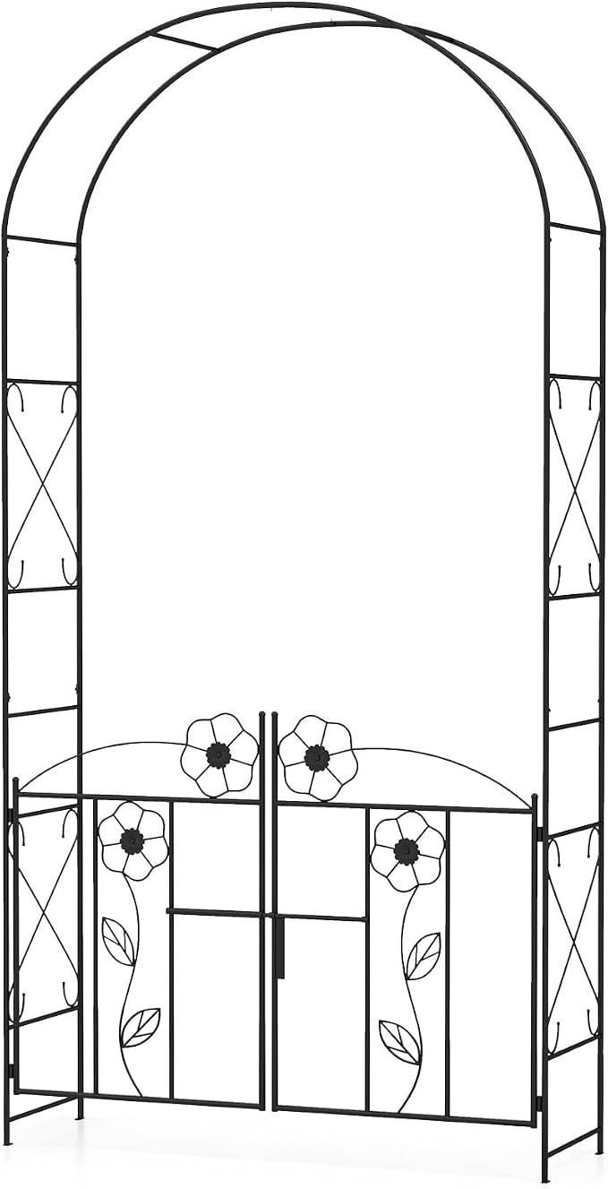 IRONMAX Garden Arch with Gate, 90” Heavy Duty Galvanized Steel Arbor Trellis - Image 9
