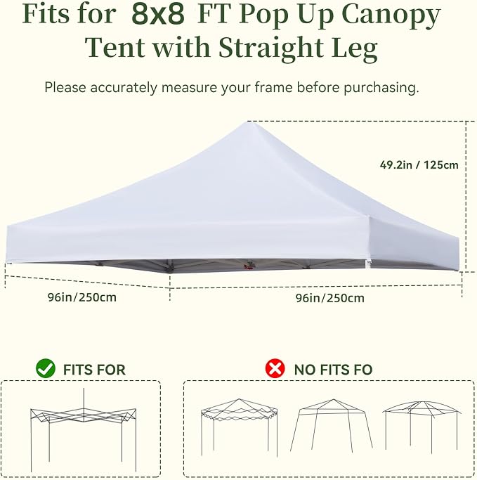 LIUJIAYI Pop Up Canopy Replacement Top, 8x8 Heavy Duty 500D UV Protection - Image 2