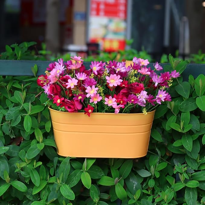 3 Pack Metal Railing Planters, 10.5" Oval Hanging Flower Pots - Image 7