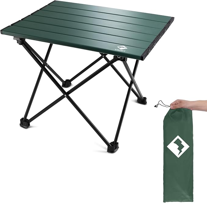 VILLEY Portable Camping Side Table, Ultralight Aluminum Folding Beach Table by VILLEY