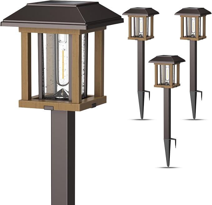 XMCOSY+ 4-Pack Solar Pathway Lights Outdoor, 25 Lumens Vintage Edison LED - Image 2
