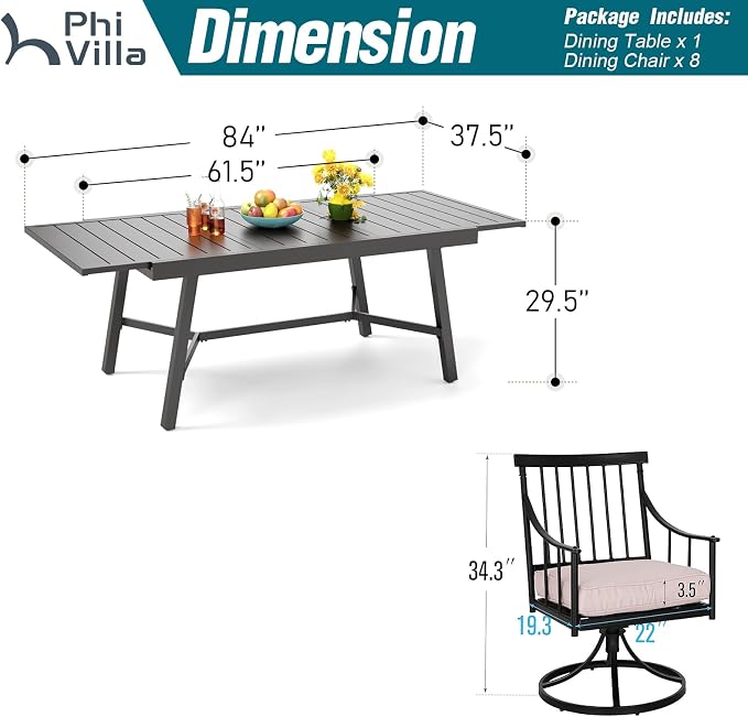 PHI VILLA 9 Pieces Outdoor Dining Set - Image 9