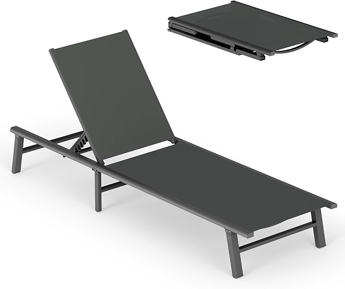 Ciokea Foldable Outdoor Lounge Chair, No Assembly Patio Chaise Lounge Outdoor by CIOKEA