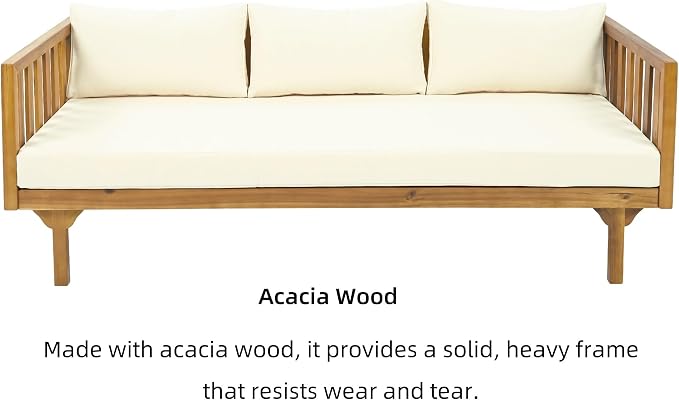 Merax Outdoor 3 Seater Daybed, Acacia Wood Day Bed Couch Sofa - Image 3