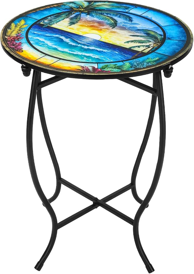 Indoor Outdoor Metal Round Side Table, 14 Inch Round Patio Coffee Bistro Table by Plant+Castle