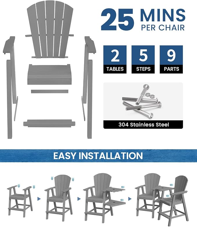 Ciokea Tall Adirondack Chairs Set of 4, HDPE Outdoor High Back Adirondack Chair - Image 5