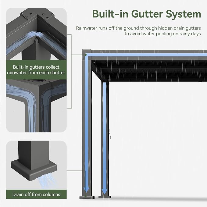 Aoxun Louvered Pergola 10' x 10' Outdoor Aluminum Pergola - Image 7