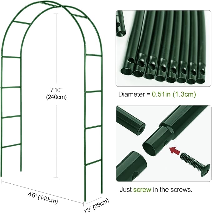 Metal Pergola Arbor, 4.6 Feet Wide x7.9 Feet High, Assemble Freely Lightweight - Image 3