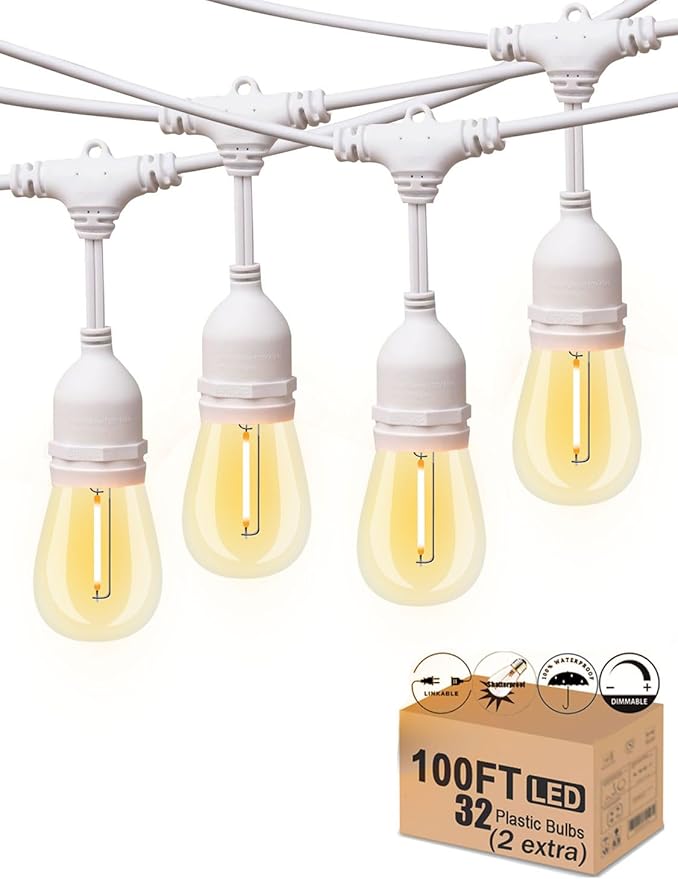 Outdoor String Lights LED White 100FT Patio Lights String by Meidaoduo