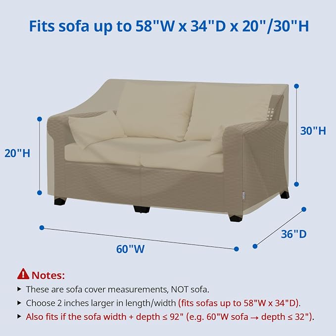 SunPatio Outdoor Sofa Cover 60 Inch, Heavy Duty Waterproof Patio Loveseat Cover - Image 2