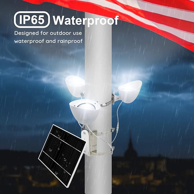 Solar Flag Pole Light, 3 Super-Spotlights LEDs, Adjustable Metal Clamps Fits - Image 7