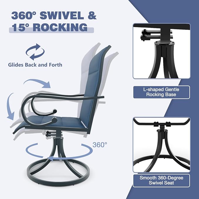 MELLCOM 5 Pieces Outdoor Dining Set, 4 Swivel Rocker Chairs - Image 2