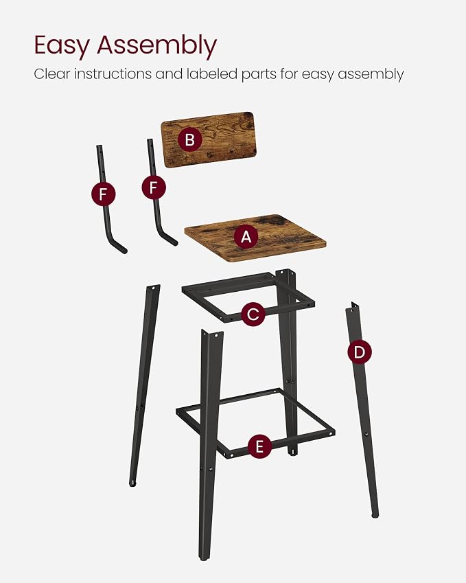 VASAGLE Set of 2 Bar Stools, Bar Height Stools, 29.1 Inches Tall Barstools - Image 9
