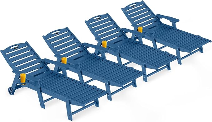 Outdoor Lounge Chair Set of 4, All Weather Patio Chaise Lounge Chair by CIOKEA