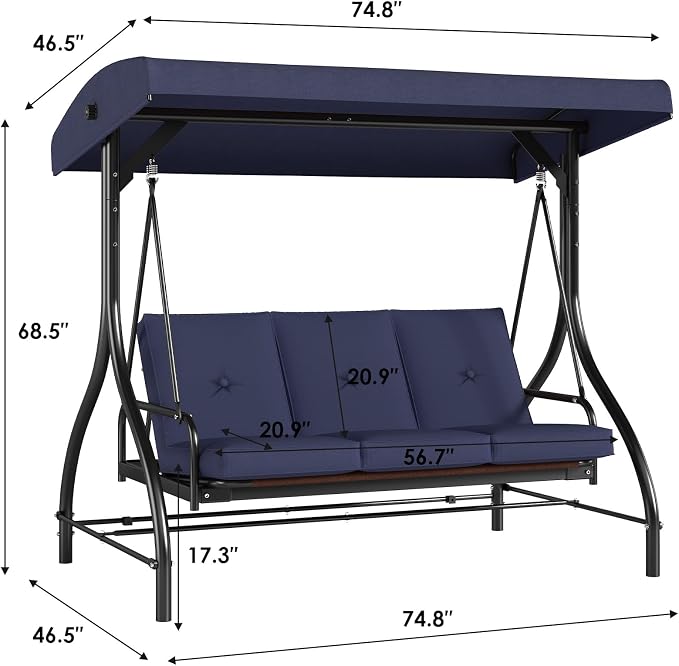 TLSUNNY 3-Seat Outdoor Patio Porch Swing - Image 4