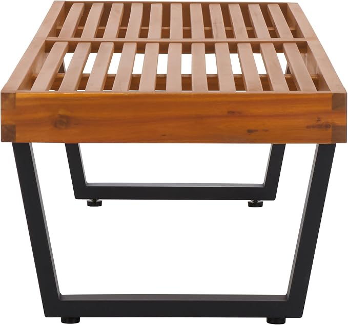 SAFAVIEH Outdoor Patio Furniture Heather Natural Brown Solid Wood & Black Legs - Image 8
