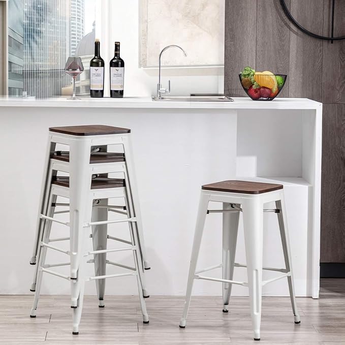 Alunaune 24" Metal Bar Stools Set of 2 Industrial Backless Counter Height - Image 5